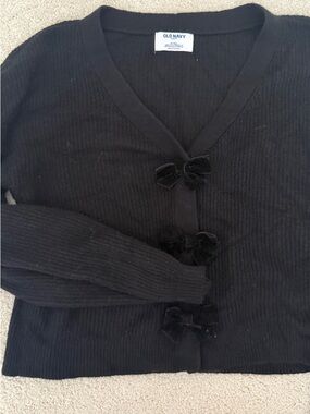 Tall size Old Navy Black V-Neck Cardigan with Velvet Bow Accents
